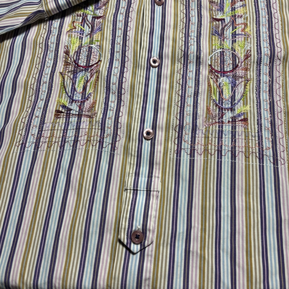 Robert Graham Striped Embroidered Multi Color Long Sleeve Button Down Shirt - Picture 9 of 12